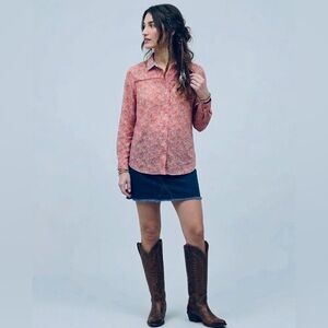 Kut From The Kloth MEDIUM Sheer Floral Top Long Sleeve Western Boho Feminine